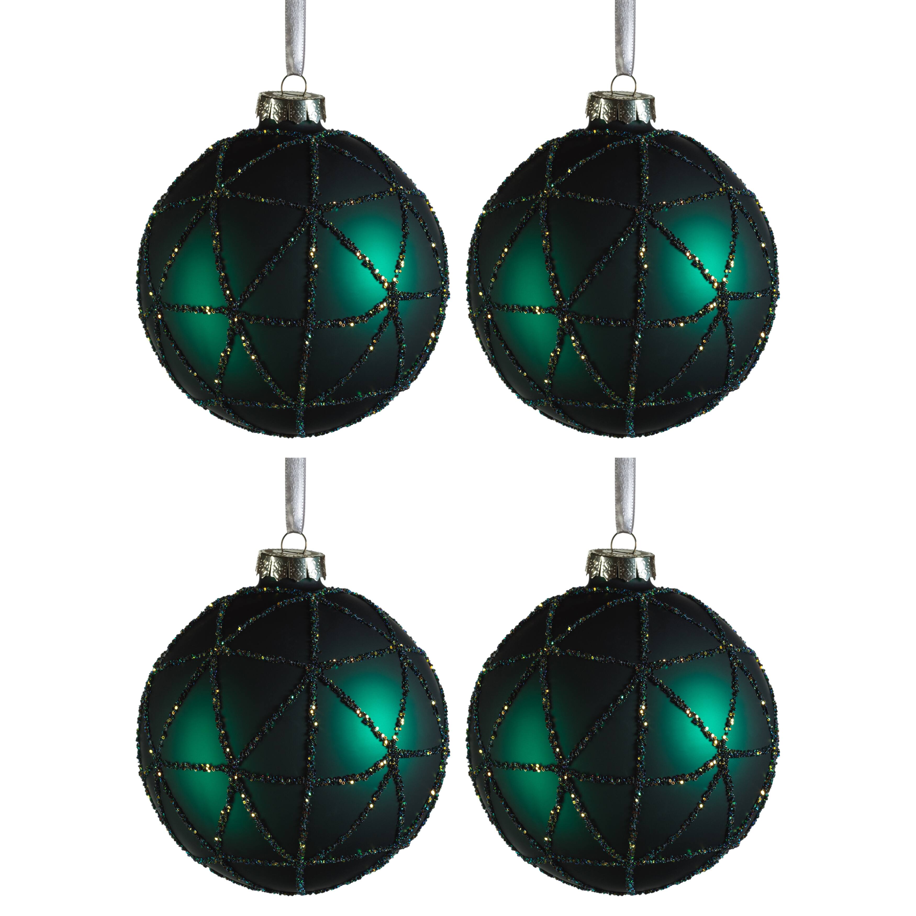 4.75" Dark Green Glass Ball Ornaments with Sequins, Set of 4 Bed Bath & Beyond 38443727